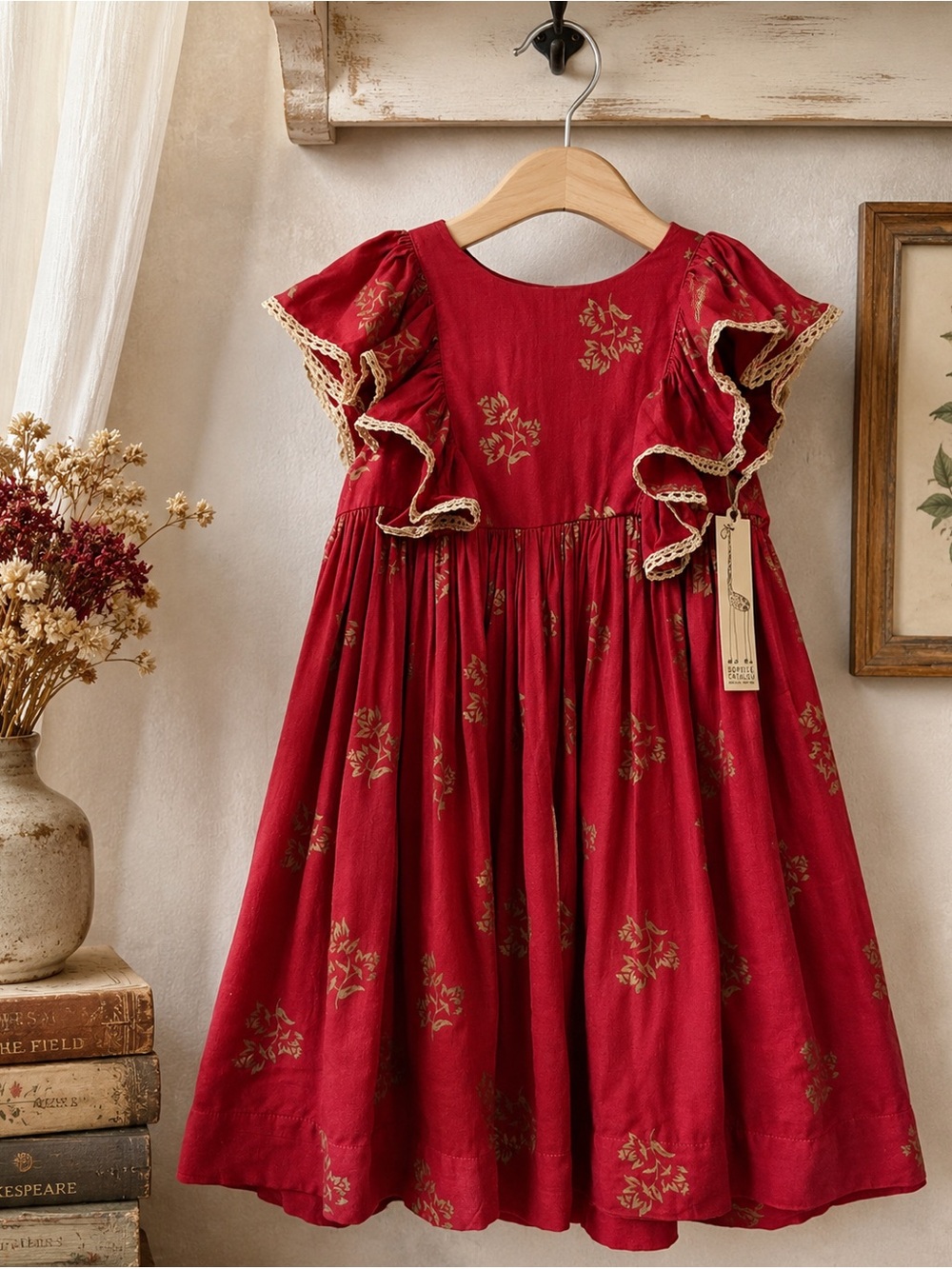 Sophie Catalou Girls Flutter Sleeve Floral Dress Boutique Made in India NWT